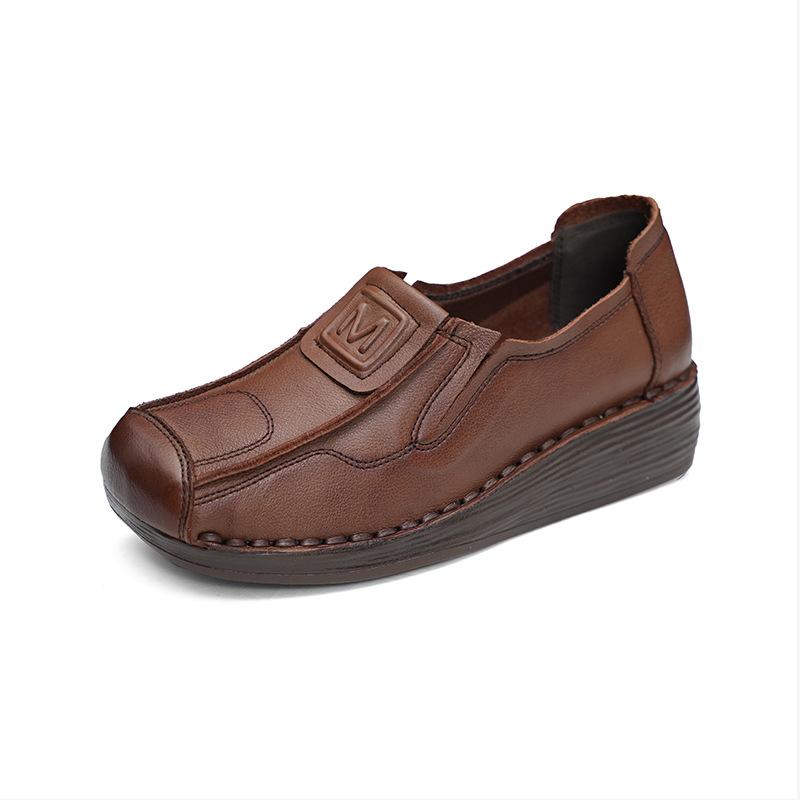 

Mom shoes retro women s shoes comfortable wedge heel soft-soled leather shoes spring new cowhide soft-soled single shoes women 41 темно-коричневого кольору