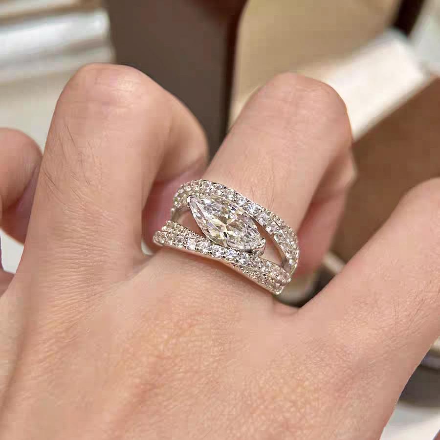 Luxuriöse künstliche Marquise-Schliff Moissanit Ringe 925 Silberbeschichtet für Damen Zertifizierter Diamant Ehering Geschenk Feiner Schmuck