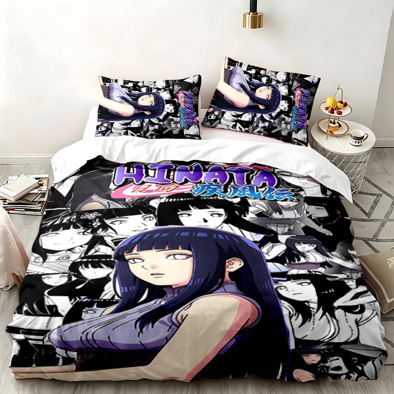 Hyuga Hinata 3pc Set Perfect for Bedroom Use Comfortable Bedding Set Includes a Duvet Cover and Two Pillowcases Ideal Birthday or Christmas Gift