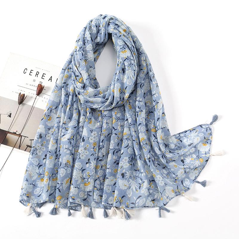 Fashion Luxury Petal Floral Tassel Viscose Shawl Scarf Lady High Quality Wrap Pashmina Stole Bufandas Muslim Hijab 180*90Cm