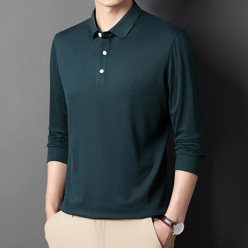 Men's Standing Collar Lapel Large Size Striped Long Sleeve Casual Business Pullover Long Sleeve