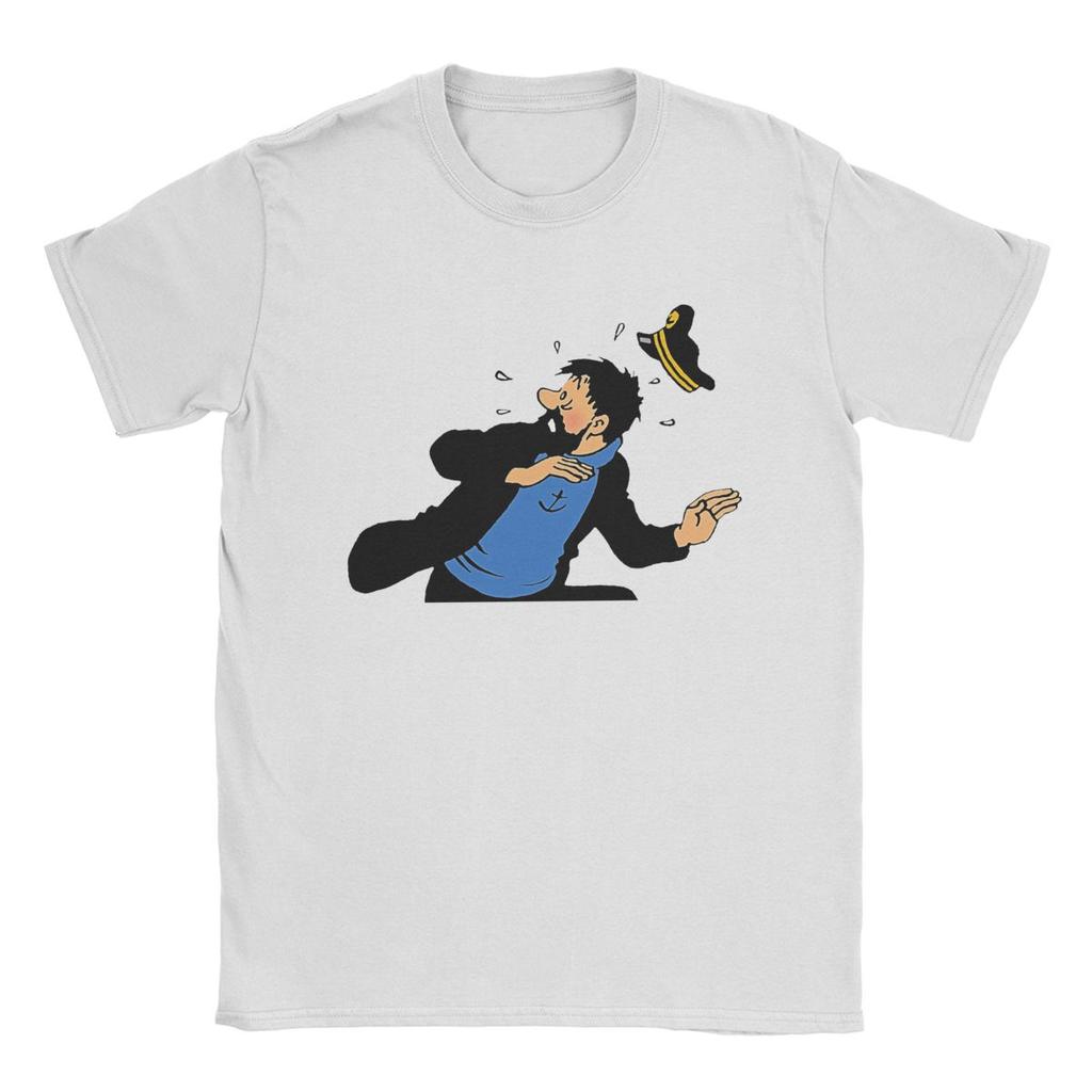Captain Haddock T Shirt Men Cotton Unique T-Shirts Crewneck Cartoon Tee Shirt Short Sleeve Tops Gift Idea