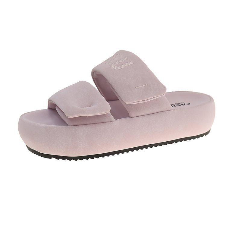 

Soft leather version~ platform slippers women s 2025 summer new outer wear high-end feeling with skirt cool slippers versatile sandals 42 розовый