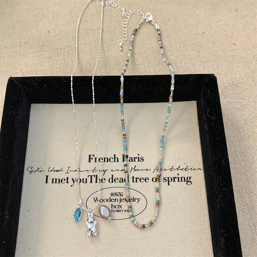 

Women s Blue Cubic Pearl Rabbit Color Bead Necklace Color beads / Size: free