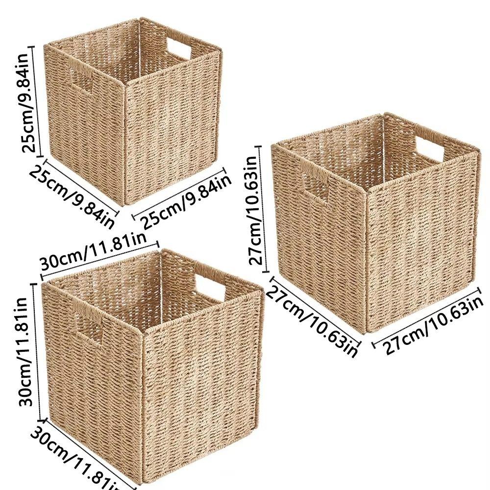 Hand Woven Foldable Storage Box Square Sundries Organizer Imitation Rattan Basket  Picnic