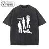 Fashion Retro Washed T-Shirt With Creative Shadow Print Loose Fit Casual Pure Cotton Short Sleeve Street Style Commute Top