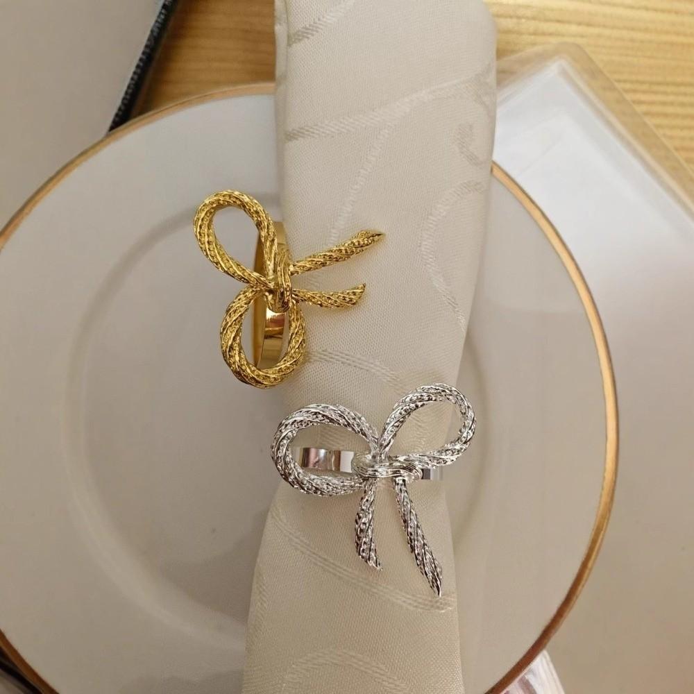 6 Pieces Zinc Alloy Bow Knot Napkin Rings Elegant Multi-functional Metal Napkin Holder Decorative Sturdy Tissue Ring Party Favor