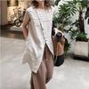 Plus Size Loose Sleeveless Mid Length Casual Linen Shirt Dress For Women