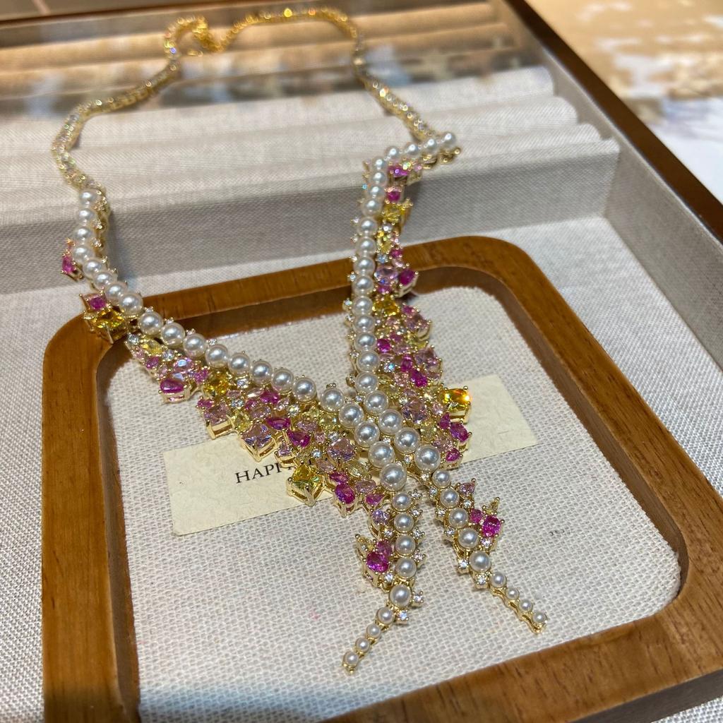 Guochao Heavy Industries Zirconium Jewelry Set, Vintage Vintage Elegant Antique Dress Necklace Bracelet Earrings