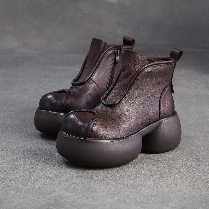 GKTINOO Women's Thick Soled Ankle Boots Genuine Leather 2025 New Winter Round Toe Handmade Retro Platform Shoes