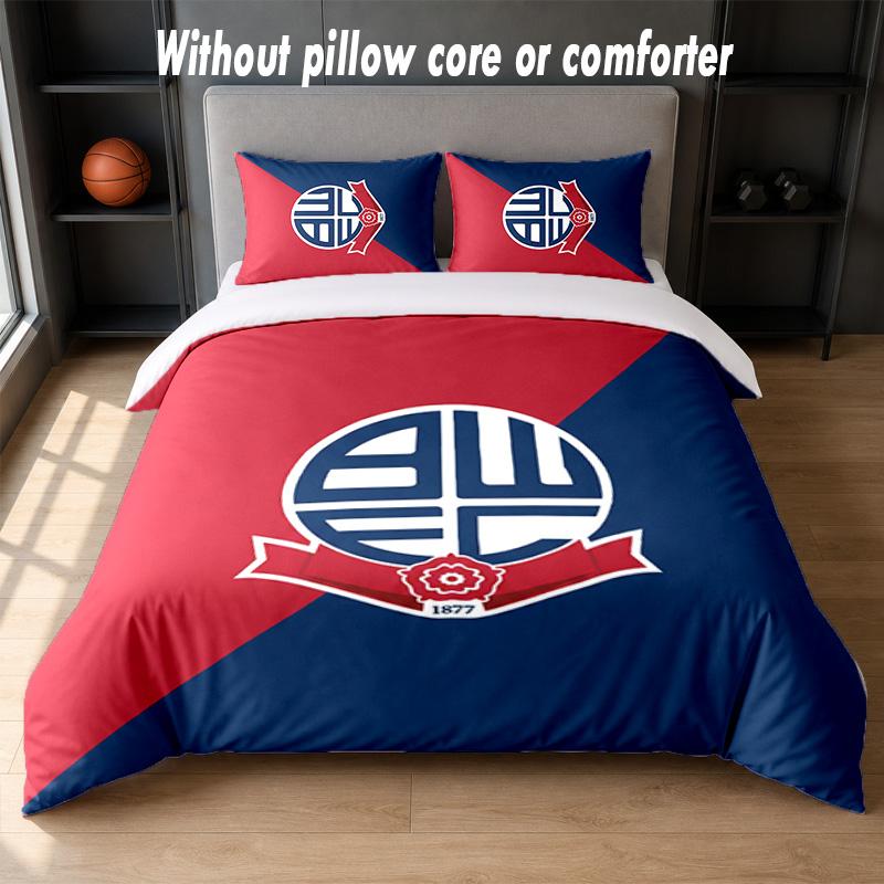 Bolton Wanderers FC Design Bed Bedding Set 1 Duvet Cover + 2 Pillowcases Soft Breathable Household Bed Linens