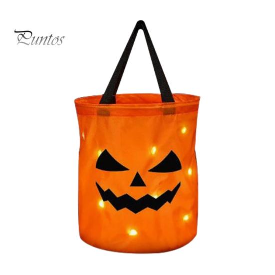 Festival Party Supply for Candy Glowing Pumpkin Bag with LED Lights, Reusable Halloween Treat Spooky Tote Lights Kids, Trick or Handbag Favors