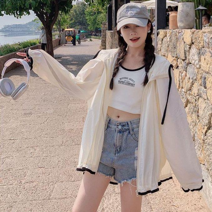 Women's Korean Style Hooded Sun Protection Jacket - Lightweight, Breathable, Long Sleeve, Loose Fit for Summer