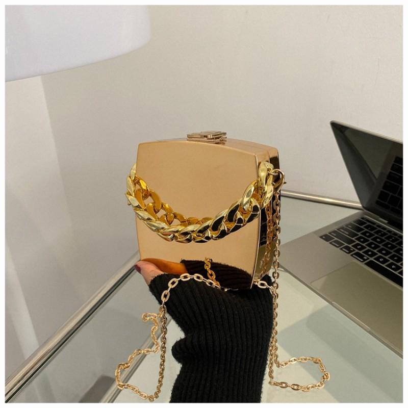 Ins Internet Celebrity Metal Bag Women s 22 Niche Chain Single Shoulder Cross-slung Lipstick Foreign-style Portable Dinner золотистый