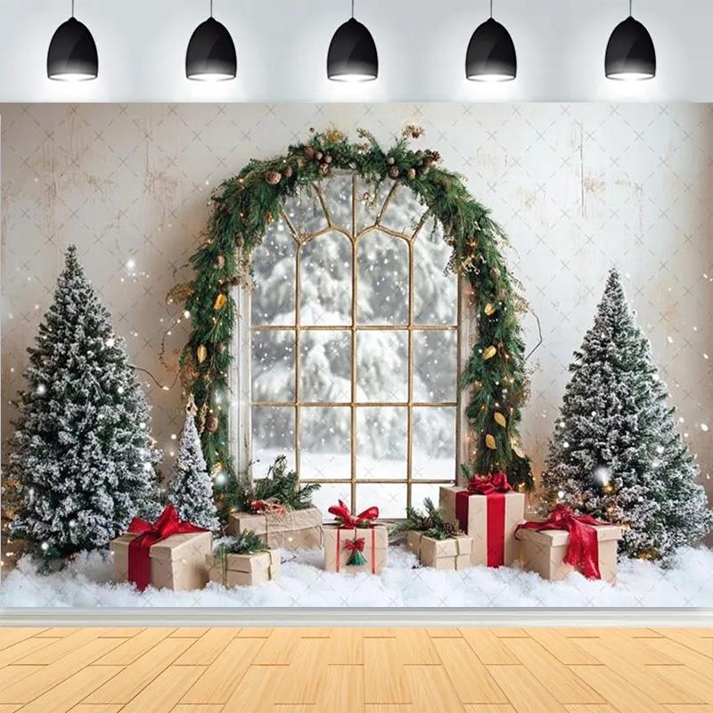 Christmas Day Window Photography Backdrops Pine Cones Firepalce Family Party Portrait Photo Studio Background Props RY-30