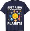 Just A Boy Who Loves Planets Solar System Space Lover Kids TShirt Funny Astronomy Science Graphic Outfit Boys Fashion Tee Tops