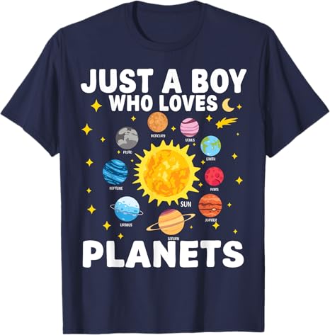 Just A Boy Who Loves Planets Solar System Space Lover Kids TShirt Funny Astronomy Science Graphic Outfit Boys Fashion Tee Tops