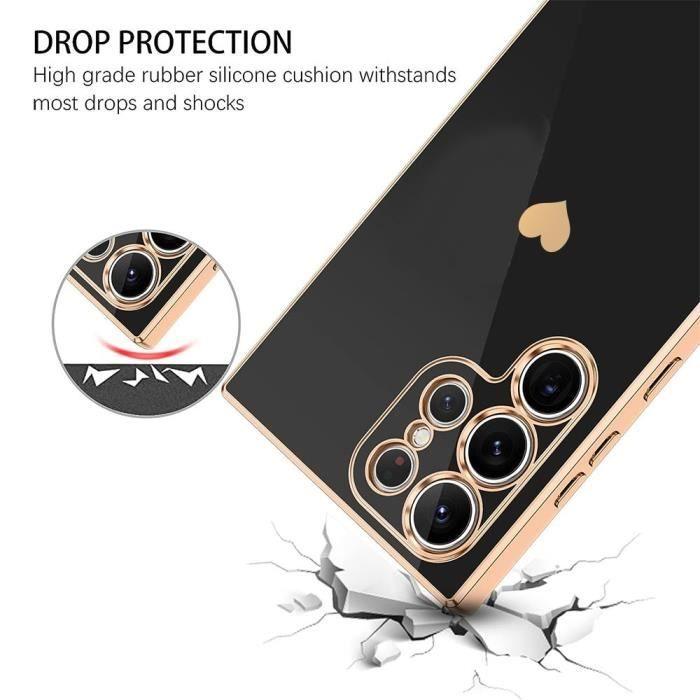 Coque Bandoulière pour Samsung Galaxy S24 Ultra, Souple Motif Cœur Silicone Noir