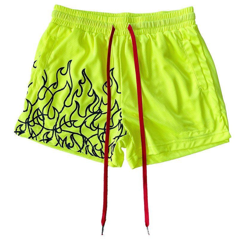 

Flame Fashion Shorts American Basketball Shorts Men s Trendy Special-Interest Design Quick-Drying Fitness Training Sports Summer Fluorescent Green Without Logo S