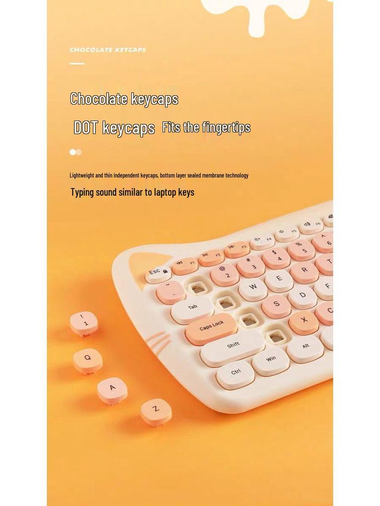 Adorable Kitty Cat Wireless Keyboard and Mouse Set with Pink Sakura Design and Cute Cat Ears - Perfect Silent Gift Box for Girls