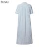 ZANZEA Women Casual Round Neck Summer Short Sleeve Stripe Dress