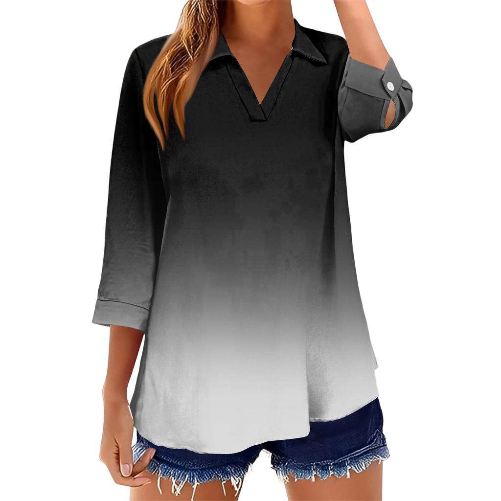 Women's T Shirt Tee Print Button  3/4 SleeveDaily Weekend Fashion Basic V, Neck Regular Top