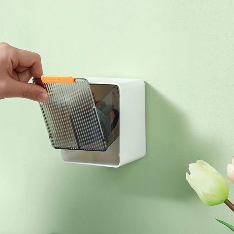 Small Jewelry Holder Box Plastic Material Wall Mounted Storage Box Dustproof Bathroom Organizer for Cotton Swabs Makeup