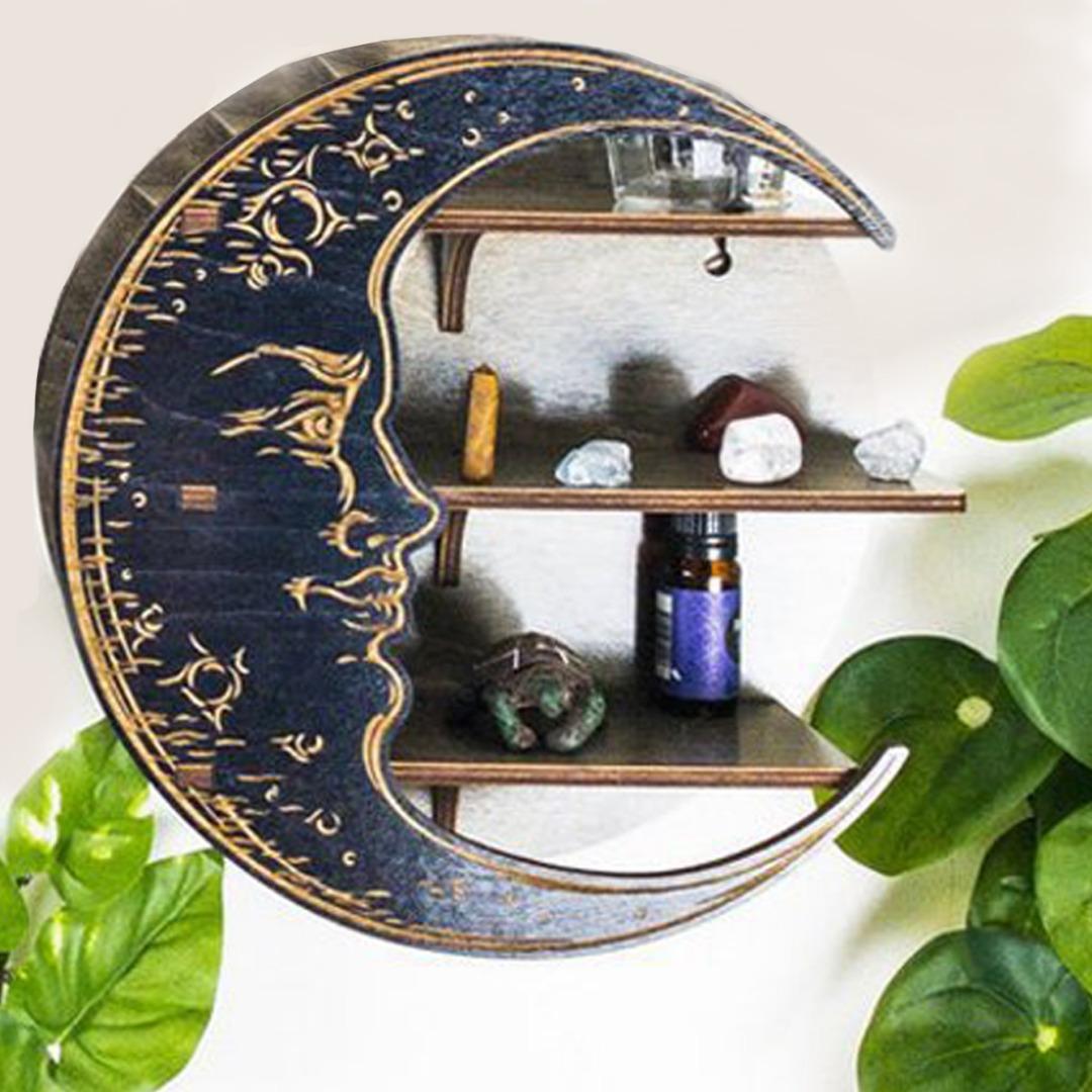 

PDTO Стильная и практичная деревянная лунная полка Кристалл Эфирное масло Витрина Домашний Декор