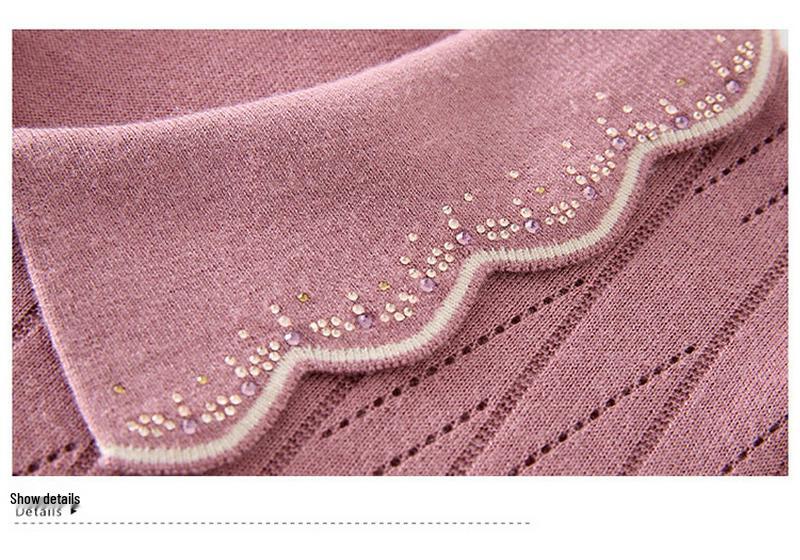 Elegant Knit Long-Sleeve Lapel Top for Middle-Aged Women: Spring/Autumn Casual Wear