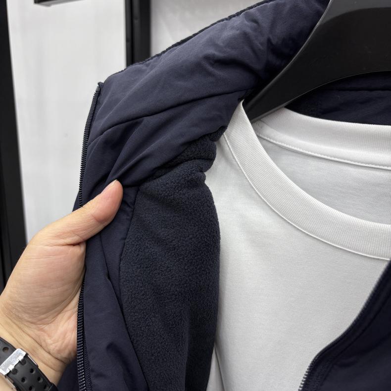 Men's Warm Velvet Jacket - Thick Stand Collar, Windproof, Solid Color Winter Coat for Middle-aged and Young Men.