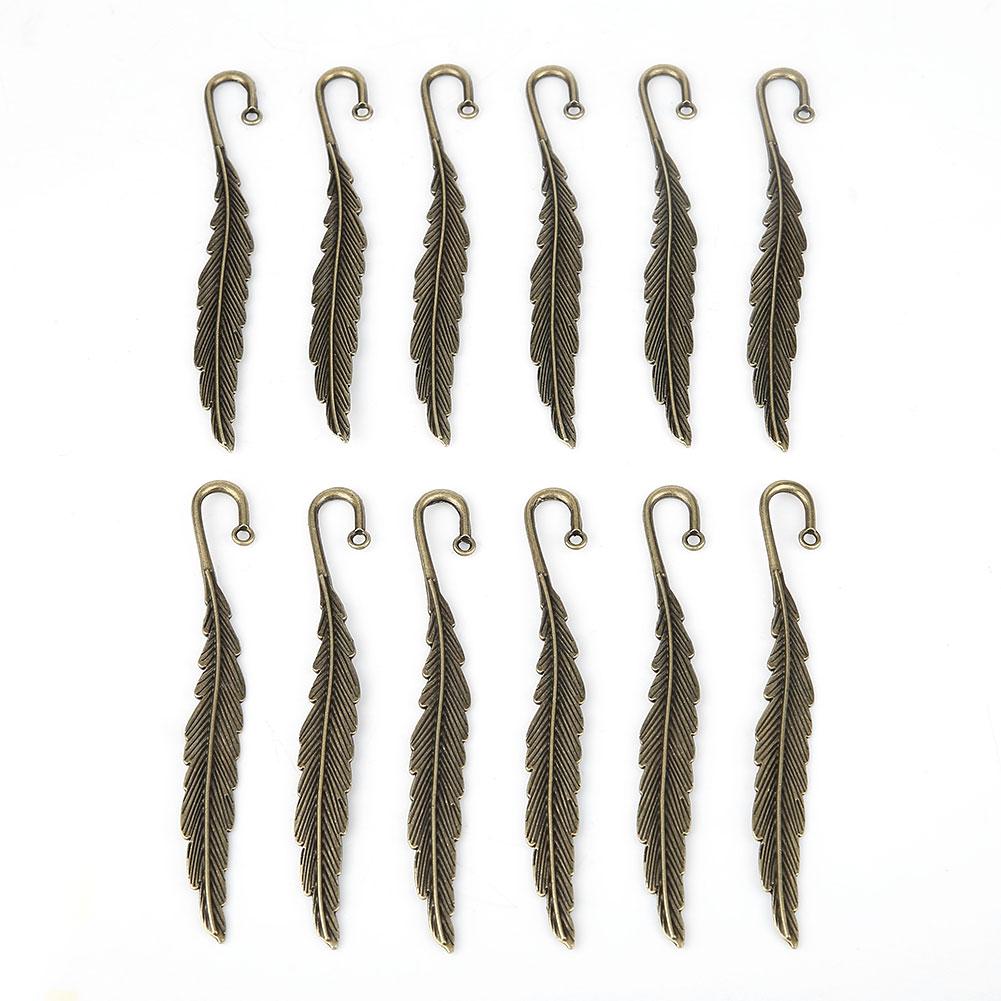 12 stk Antikke Bokmerker i Fjærform Bronse Metall Bokmerke Håndlaget Papirvarer Gave