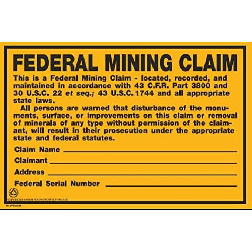High Pla Prospectors Federal Mining Claim Sign - 4 Pack (Yellow Aluminum, 7 x 11 inches, Bright Yellow Style) 1