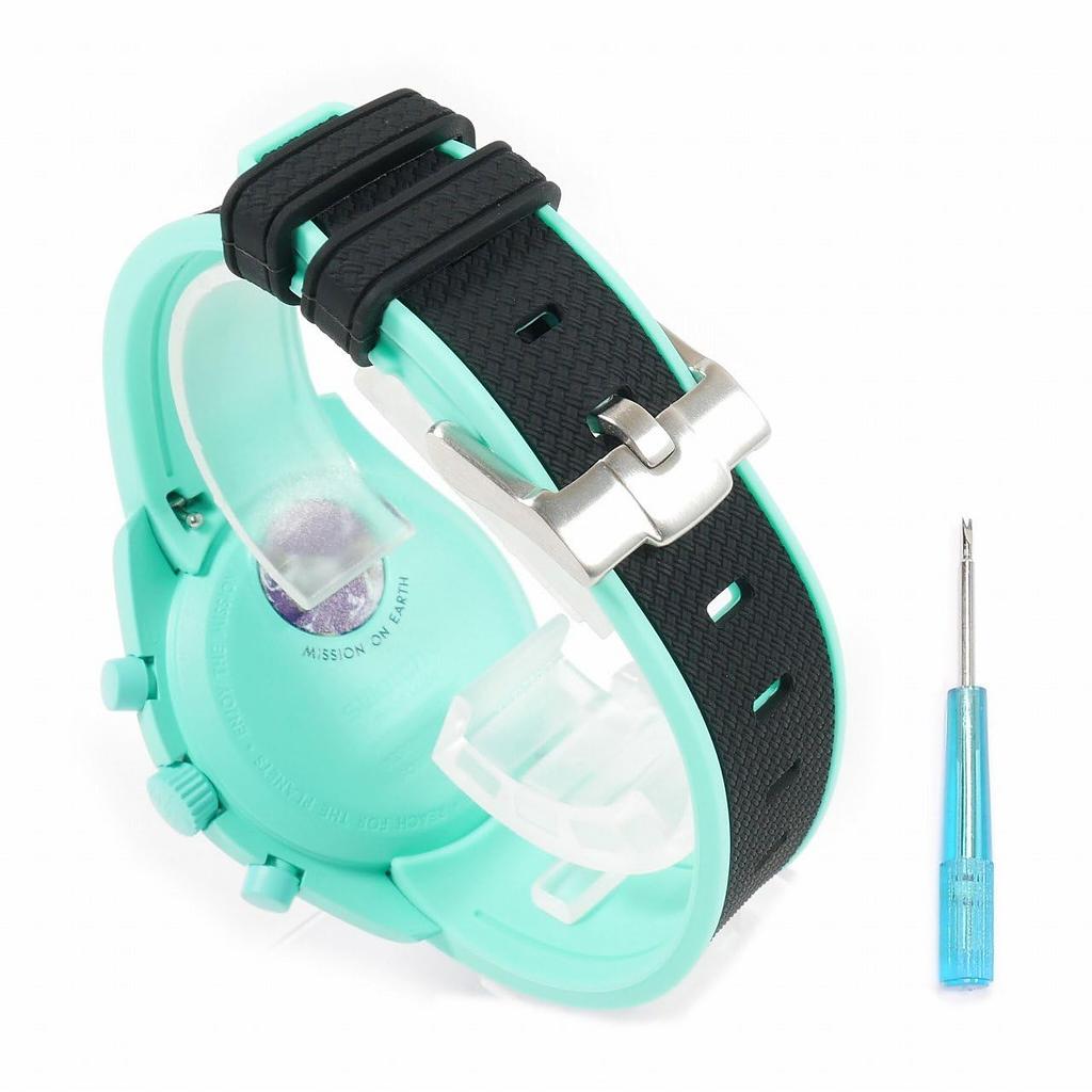 Swatch x OMEGA Exclusive Rubber Strap with Clicker Feature (Black & Light Green/POLAR LIGHTS)