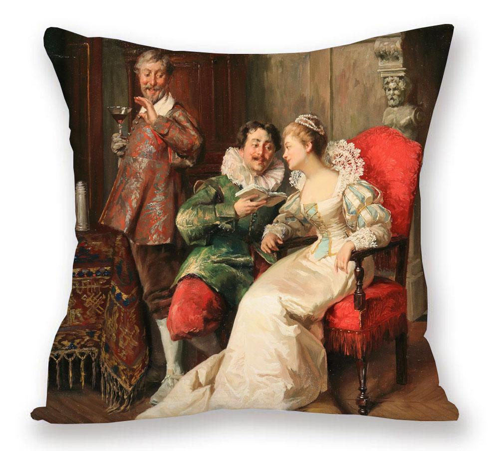 European Royal Woman Beauty Portrait Painting Cushion Covers Decorative Pillow Case For Sofa 45X45cm