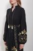 Women's Hijab Dress New Season Fashion Black Magnetic Collar Belted Double Slit Linen Dress