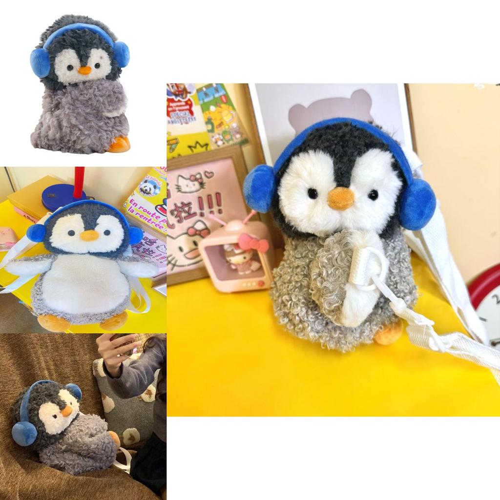 Little Penguin Plush Crossbody Bag With Zipper Closure For Kids Daily Use