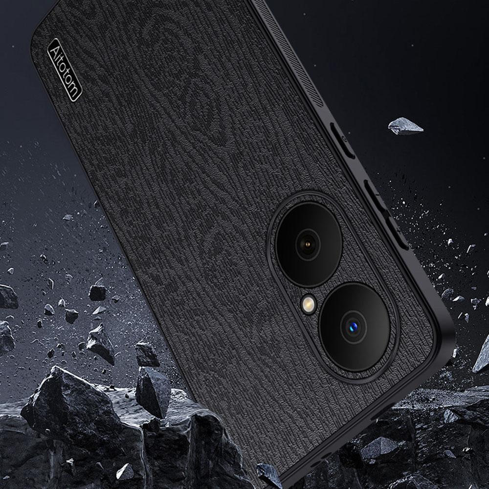 For Huawei Enjoy 80 Case Wood Texture PU Leather Coated PC TPU Phone Cover