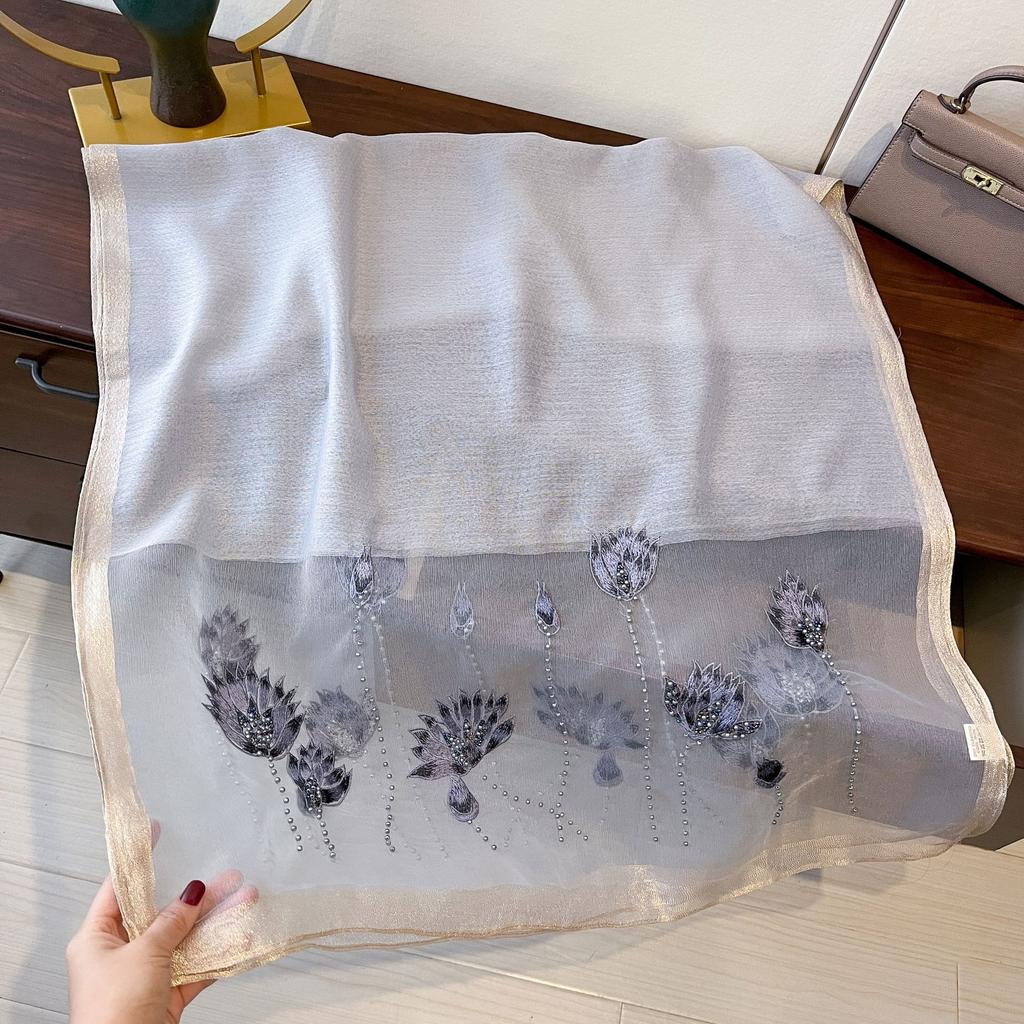 New Korean Style Silk-blend Scarf for Women Thin Embroidered High-end Fashion Exterior Shawl Scarf