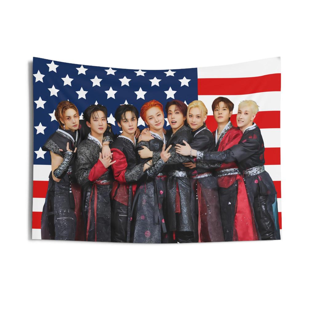 1PC Skz Concert Banner Sacred Pink American Flag Design 8 Members Fans Event Durable Home Wall Decoration