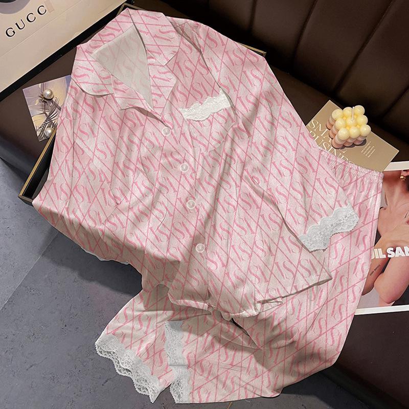 Star Print Ice Silk Women Spring And Autumn Pajamas Long Sleeves High-End Fashion Loungewear Suit