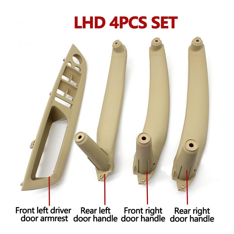 4PCS Set Car Front Driver Door Handle Armrest Cover Interior Door Pull Handle Panel Trim Cover For BMW X5 X6 E70 E71 2007-2013
