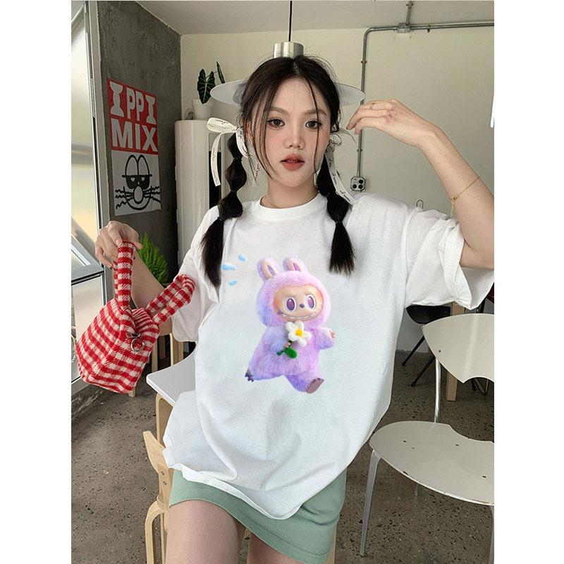 Damenbekleidung | Großes T-Shirt labubu Mode lässiges Oberteil