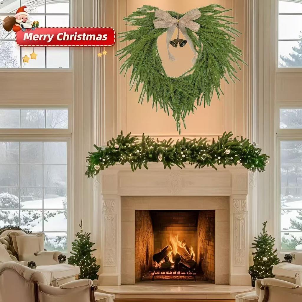 2025 Neues Weihnachtsgefühl Material Leinen Schleife Tannennadel Glocke Herz Kranz Dekoration