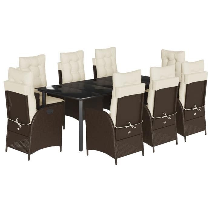 VidaXL Ensemble à Manger de Jardin avec Coussins 9 pcs, Table et Chaises avec Dossier Réglable, Meubles d'Extérieur, 3213212