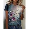 Colorful Flower Print T-shirt Casual Daily Flower Print