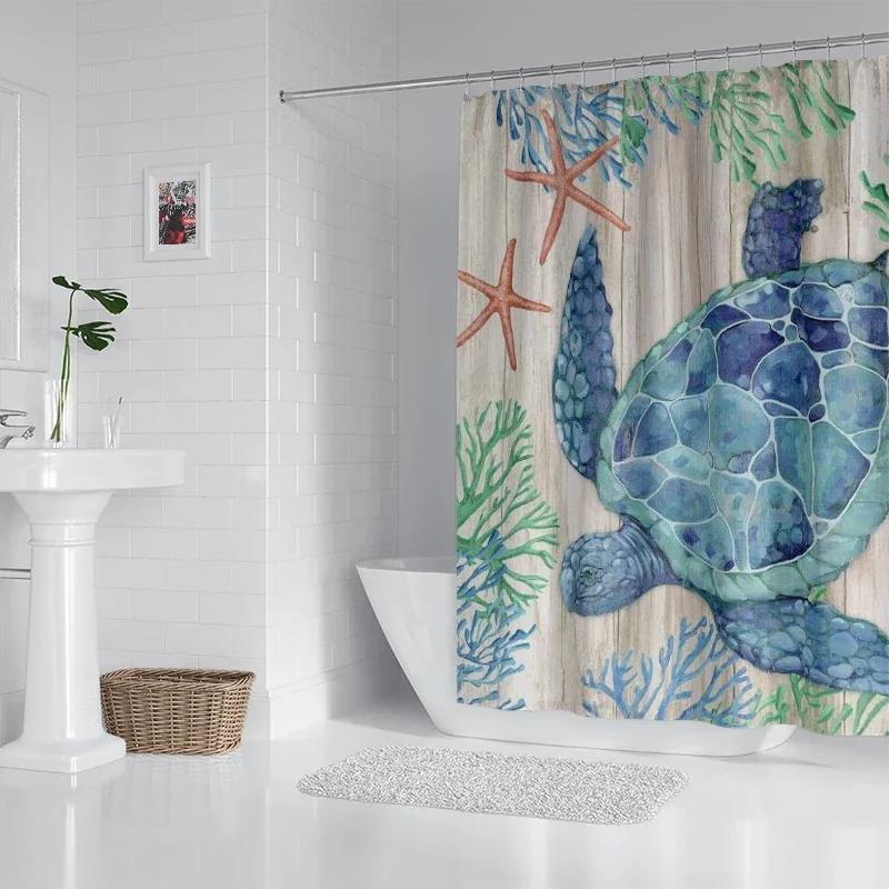 Ocean octopus, seahorse, starfish waterproof fabric household shower curtain accessories shower curtain marine shower curtain