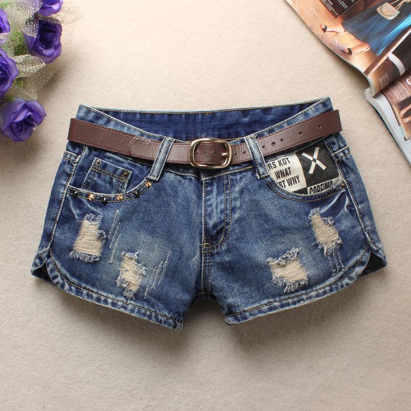 Summer Women'S Trendy Hole Denim Shorts Fashion Beggars Shorts Jean Low Waist Jeans Shorts Without Belt