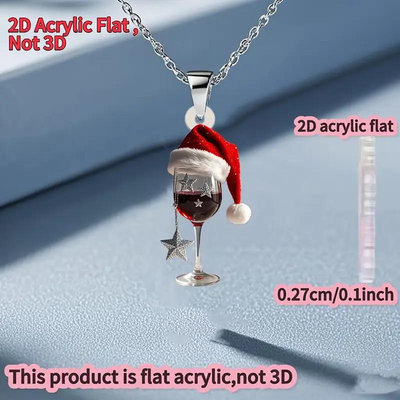 Hot-selling red Christmas hat, wine glass necklace, flat acrylic creative Christmas gift star necklace