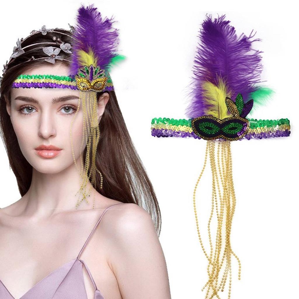 Mardi Gras Costume Sequins Headband for Carnival Party Festival Props Feather Hairband Friend Gathering Props Headdress