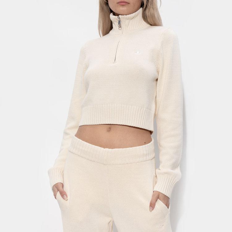 Adidas Originals Premium Essentials Half-Zip Plain Knit Sweater Women Tops Wonder-White II8043